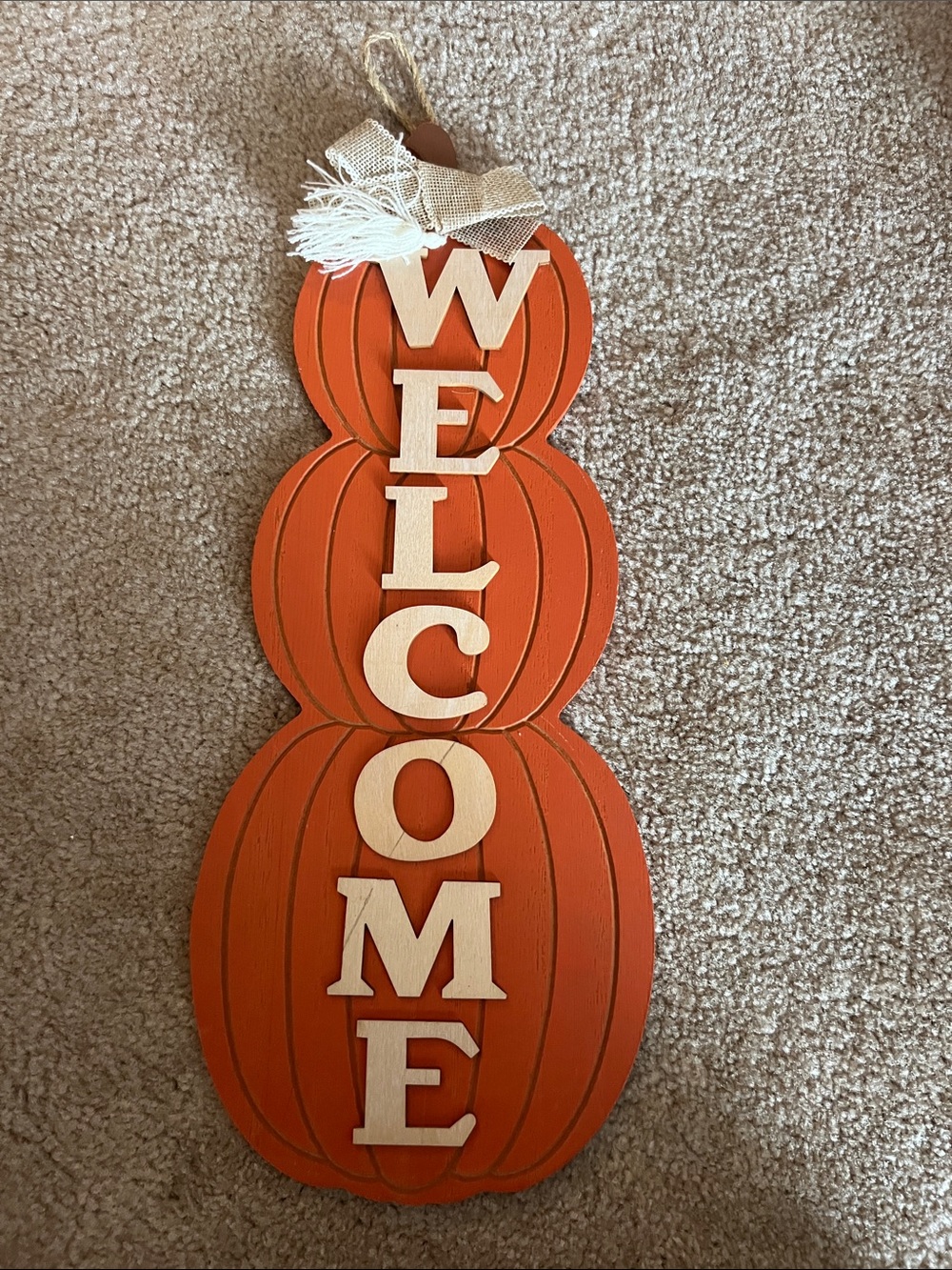 Orange Pumpkin 'WELCOME' Hanging Door Sign